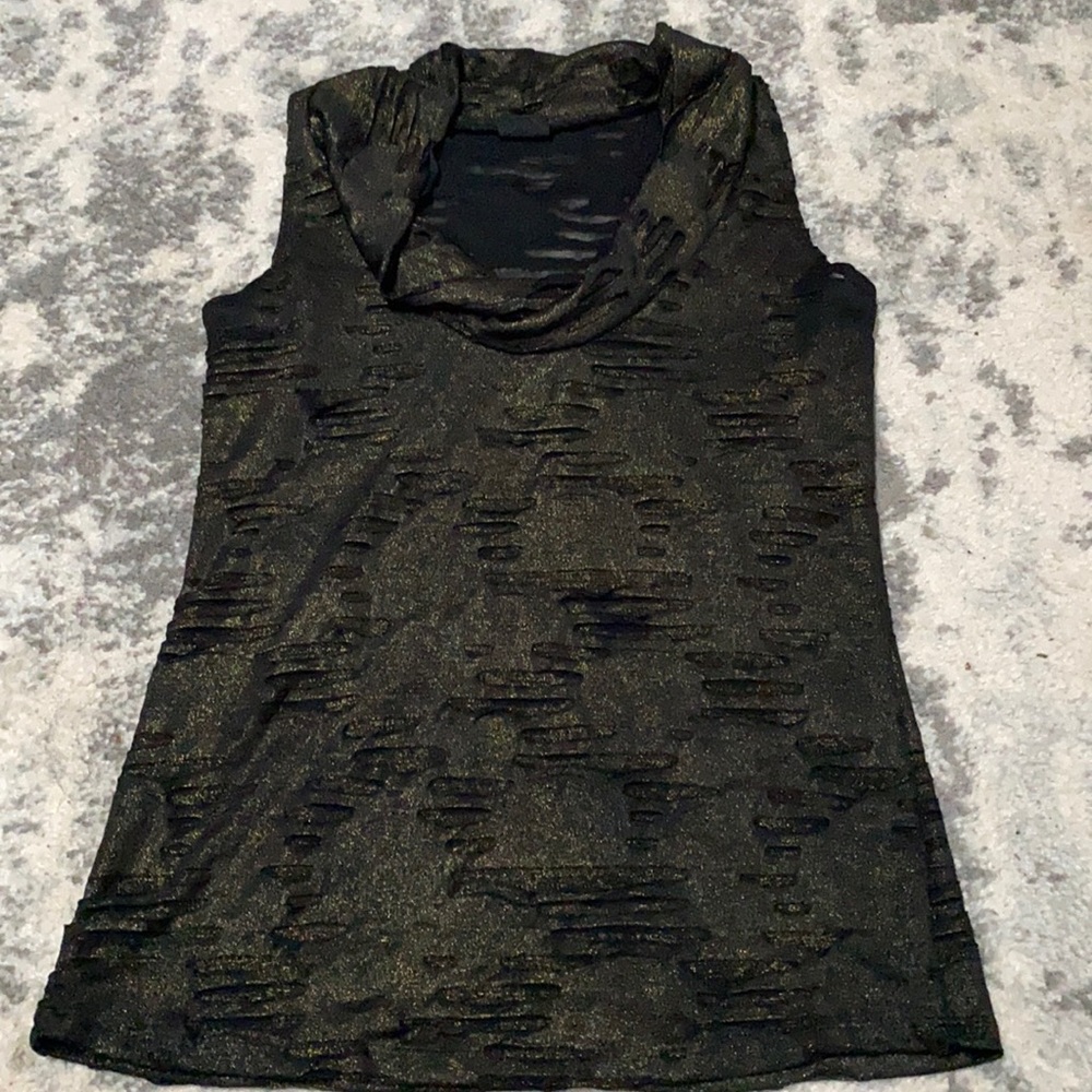 Black and gold shimmer Cowelneck tank by Daytrip